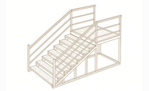 Изображение для товара Лестница металлическая с перилами (3 ступеней, решетчатая поверхность, с площадкой)